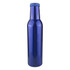 A drink bottle in a shiny blue finish with a blue cap and a sleek, cylindrical shape. Features a logo.