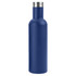 A drink bottle in navy blue, featuring a stainless steel lid and a sleek, modern design with a branding logo.
