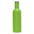 A drink bottle in vibrant green with a stainless steel lid and a smooth matte finish, featuring a logo.