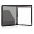 A grey executive zipper portfolio featuring a notepad, pen, and cardholder with a sleek design.