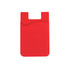 A red wavy silicone phone wallet featuring a curved design and a slot for cards. Includes a brand logo.