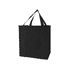 A black tote bag with sturdy handles and a simple design. Features a logo on the front.