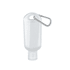 A clear 60ml hand sanitiser bottle with a carabiner attachment. The bottle is made in Australia.