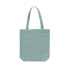A light teal tote bag with two handles and a plain design, featuring a small logo.