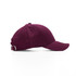 A maroon cap with a curved brim and an adjustable strap at the back, featuring a logo.
