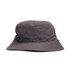 A dark grey bucket hat with a wide brim and a subtle logo. Features a simple, streamlined design.