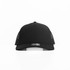 A black trucker cap with mesh sides and a curved brim. It has a logo on the front.