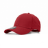 A red six-panel polyester stretch cap with a logo on the front, featuring a curved brim and adjustable strap.