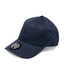 A navy cap featuring a round logo on the front, designed for headwear.