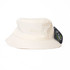 A cream bucket hat with a logo tag, featured in the headwear category.