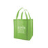 A bright green extra-large non-woven shopping bag with two handles and a logo on one side.