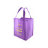 A purple extra large non-woven reusable shopping bag with handles and a logo on the front.