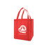 A red extra-large non-woven reusable grocery bag with sturdy handles and a logo.