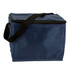 A navy blue cooler bag with a black strap and a zippered top, featuring a logo on the side.