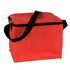 A bright red cooler bag with a black shoulder strap and a zip closure. The bag features a squared shape.