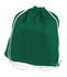 A green non-woven drawstring bag with white drawstrings and a simple design.