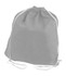 A grey non-woven drawstring bag with white drawstrings and a simple design.