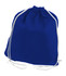 A blue non-woven drawstring bag with white drawstrings and a simple design. It features a logo.