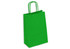 A vibrant green kraft paper bag with two handles and a flat base, featuring a logo.