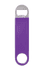 A drink bottle opener in a vibrant purple vinyl wrap with a metal opening end and a keyring attachment.