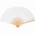 A foldable paper fan in white with a bamboo handle, featuring a classic design and a smooth finish.