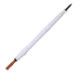 A white golf umbrella with a wooden handle and a pointed tip, featuring a logo on the canopy.