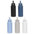 A drink bottle collection featuring five vacuum flasks in black, navy, light blue, grey, and white, each with a handle.