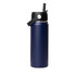 A drink bottle in navy blue, featuring a rotating carry handle lid and a logo. Ideal for keeping beverages hot or cold.