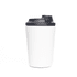 A reusable 360ml double-walled coffee cup in white with a black lid and a logo.