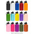 A drink bottle collection featuring various colours including black, white, orange, pink, green, purple, and more, with screw cap lids.