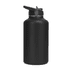 A drink bottle in black, featuring a flip top lid and a stainless steel design, ideal for beverages.