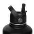 A drink bottle with a black finish features a rotating carry handle lid and a spout for easy pouring.
