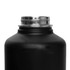 A drink bottle in matte black with a stainless steel screw cap lid. Features a logo on the surface.