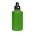 A drink bottle in vibrant green with a black rotating carry handle lid. It features a logo on the body.