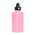 A drink bottle in vibrant pink with a black rotating carry handle lid. Features a logo on the body.