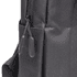 A black backpack with a zippered pocket and fabric pull tabs, featuring a sleek design and a branding logo.
