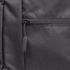A black backpack with a zippered pocket detail. The fabric is textured and durable. It has a logo present.