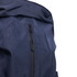 A navy backpack featuring a zip closure and a sleek design, with a logo on the side.