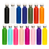A drink bottle collection featuring various colours, including black, white, blue, green, orange, pink, and purple, with bamboo lids.