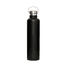 A drink bottle in matte black with a stainless steel lid and a handle. It has a sleek, modern design.