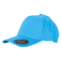 A bright blue cotton cap with a curved brim and Velcro closure, featuring a logo on the front.