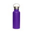 A drink bottle in vibrant purple with a stainless steel neck and a bamboo lid, featuring a metal handle.
