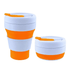 A collapsible silicone cup in white and orange, featuring a lid and branding. It has a 355ml capacity.