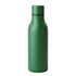 A drink bottle in a matte green finish, featuring a sleek design and a lid. It has a logo on the surface.