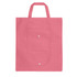 A pink foldable non-woven shopping bag with a front pocket and two handles. It features a small logo.