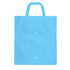 A blue foldable non-woven shopping bag with two handles and a front pocket. It features a logo on the front.
