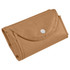 A folded brown non-woven shopping bag with a snap closure, featuring a simple design and a logo.