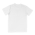 A plain white T-shirt with a round neck and short sleeves, featuring a logo on the back.