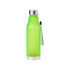 A drink bottle in vibrant green with a silver lid and a wrist strap, featuring a discreet logo.