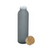 A drink bottle in a frosted grey finish with a wood-patterned lid and a sleek, cylindrical design.